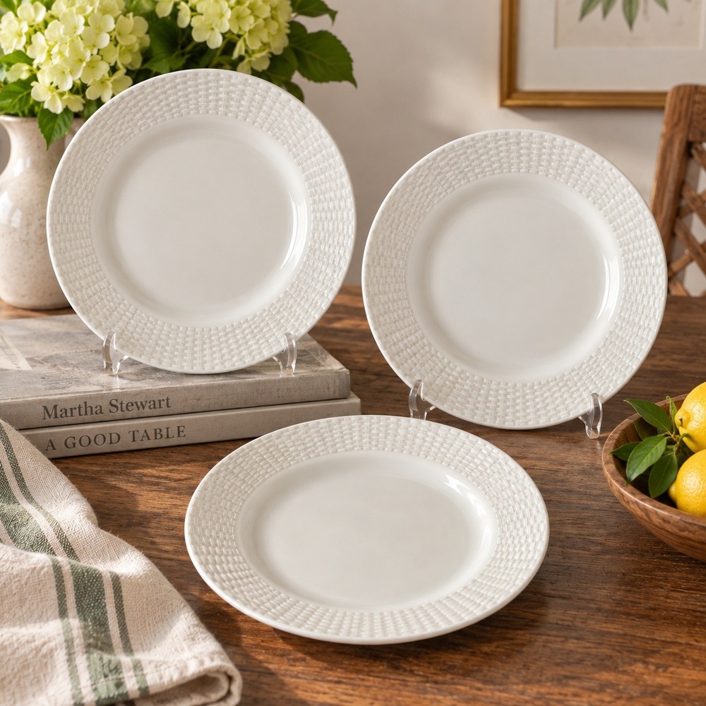 Martha Stewart Y2K Basketweave Salad Plates 8.5in White Set of 3 Minimalist